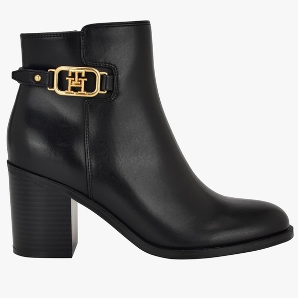 Tommy Hilfiger Shoes - Tommy Hilfiger Black Ankle Boot with Gold Logo Accent